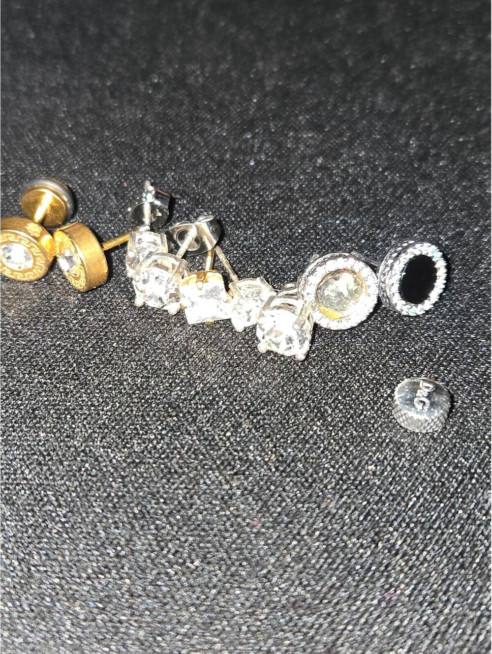 Lot of Assorted Silver-Plated Men's Stud Earrings with Clear Stones
